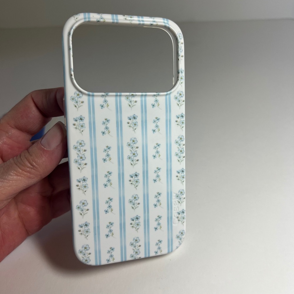 Casely Blue Floral Striped MagSafe iPhone Case Cottagecore Coquette Blue White
